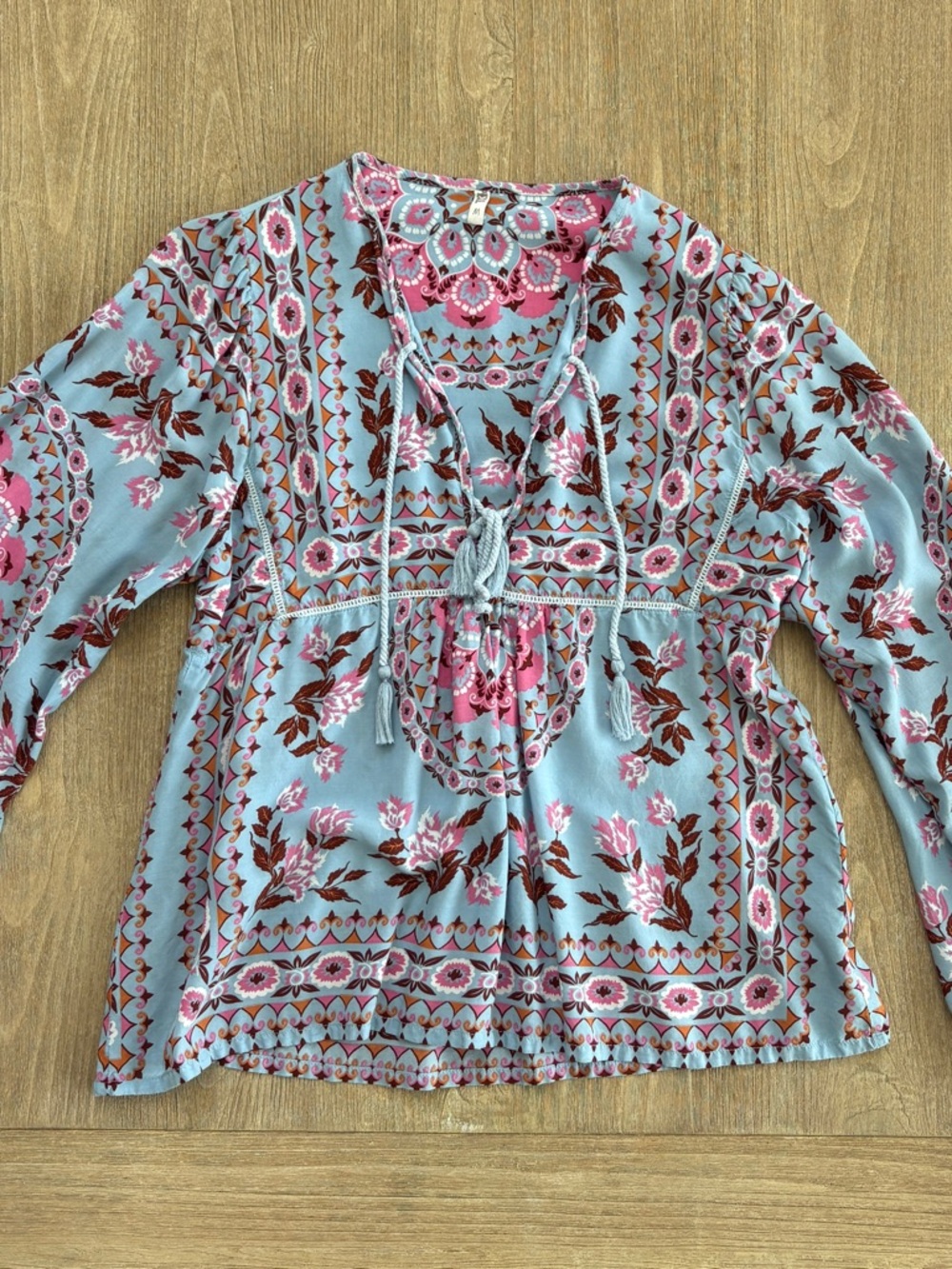 Spell Blue Floral Tassel Peasant Tunic